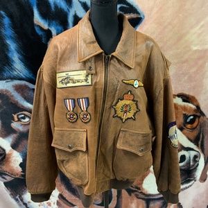 Vintage Cedars Bomber Patch Brown Leather Jacket,